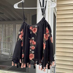 Carolina K floral top with tassels